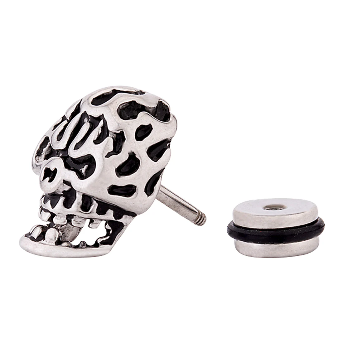 Royal Stud Textured Skull Earring - Image 4