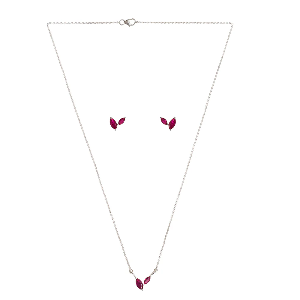 Ruby Marquise CZ Pendant Set and Stud Earrings in 925 Sterling Silver - Image 3
