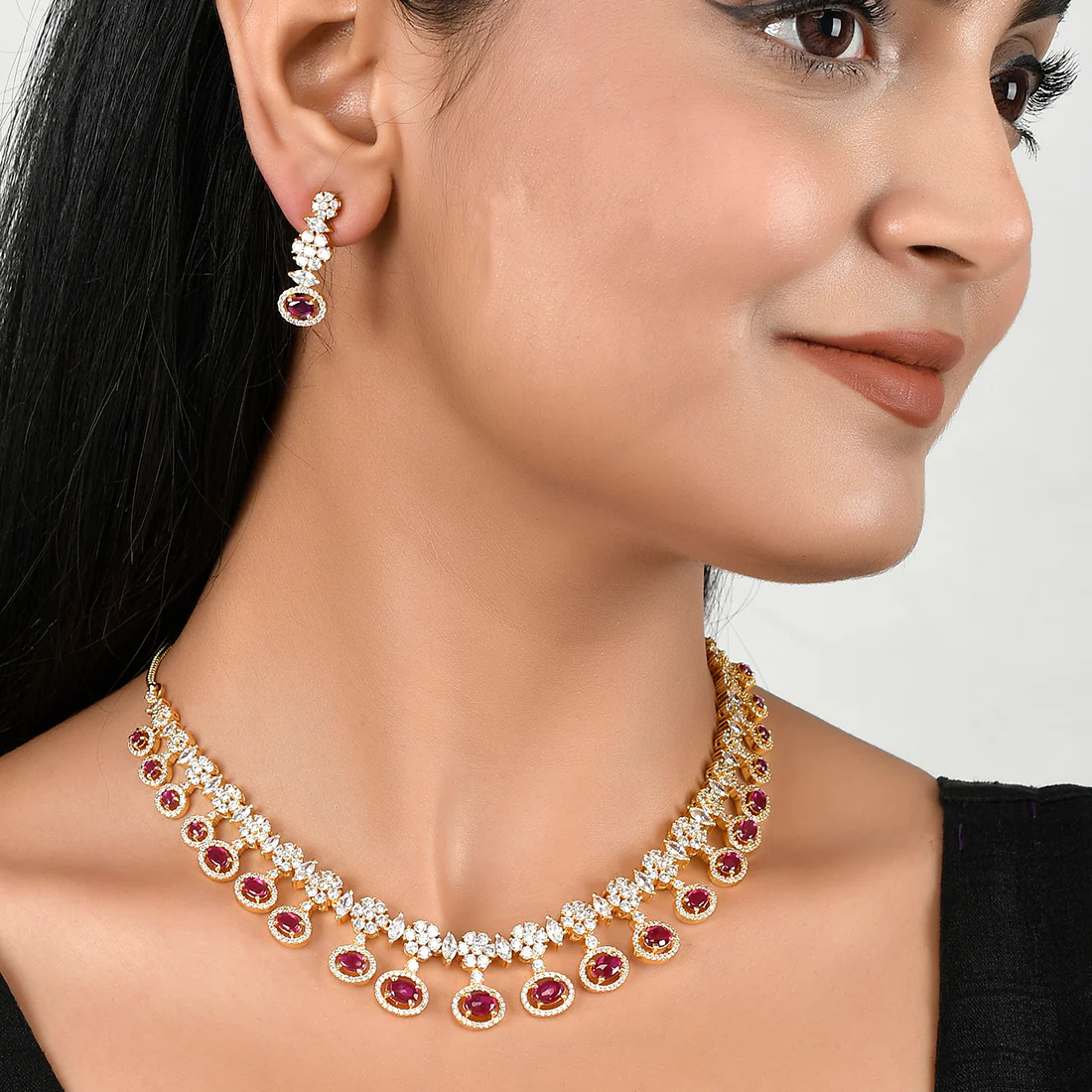 Ruby Red and White Zirconia Jewellery Set - Image 2
