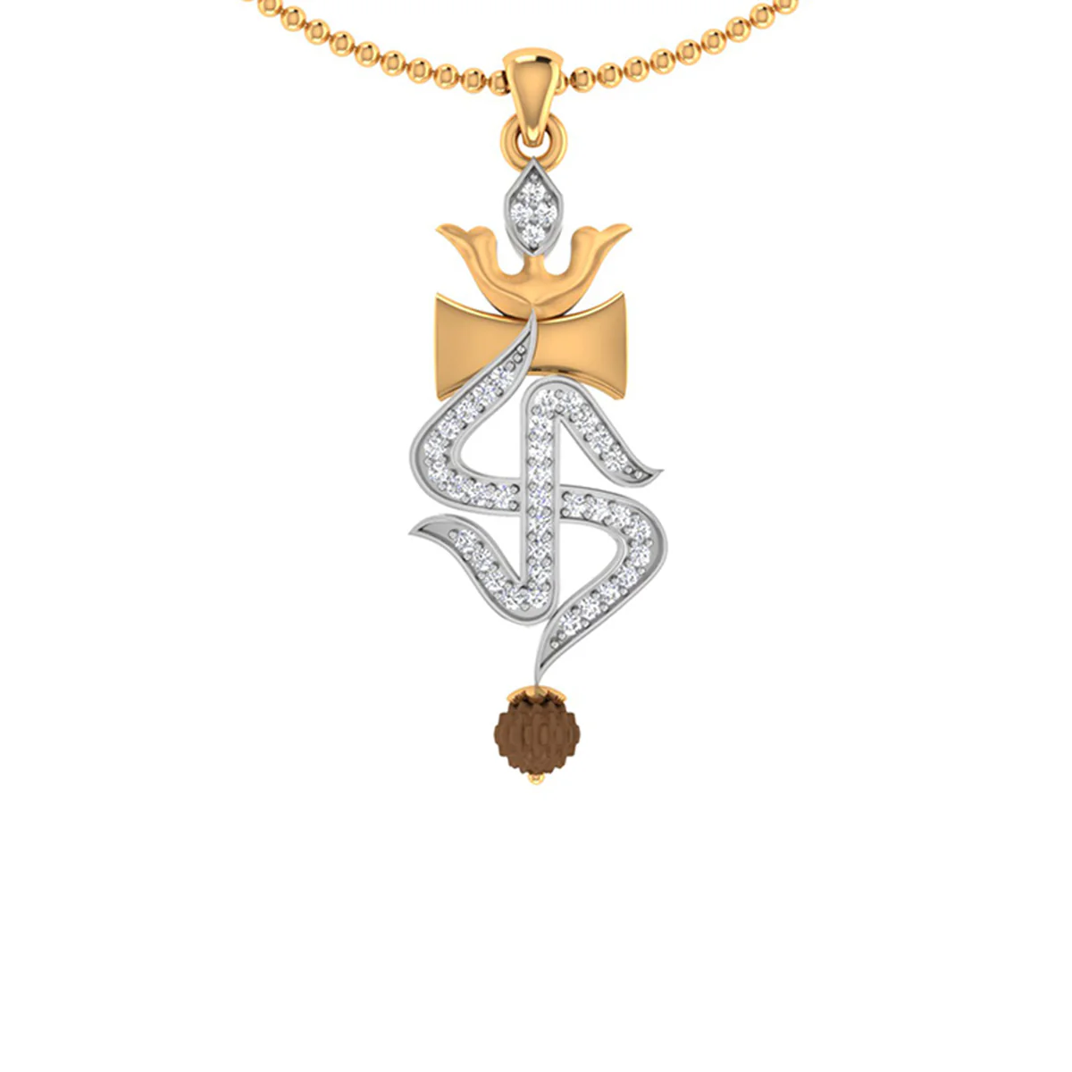 Rudraksha Studded Swastika Design Pendant With Chain - Image 3
