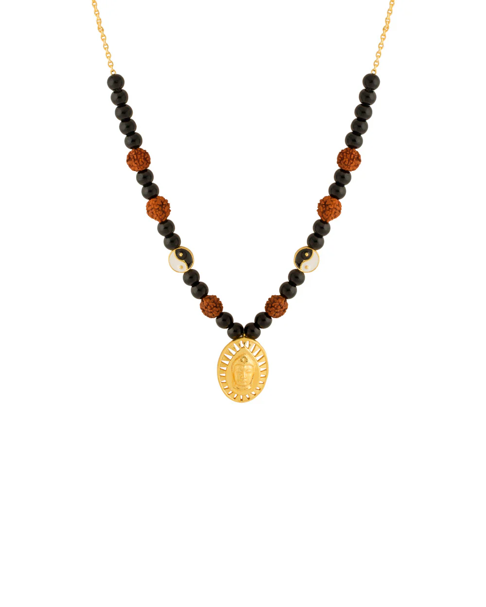 Rudraksha With Black Beaded Chain With Lord Buddha Pendant - Image 2