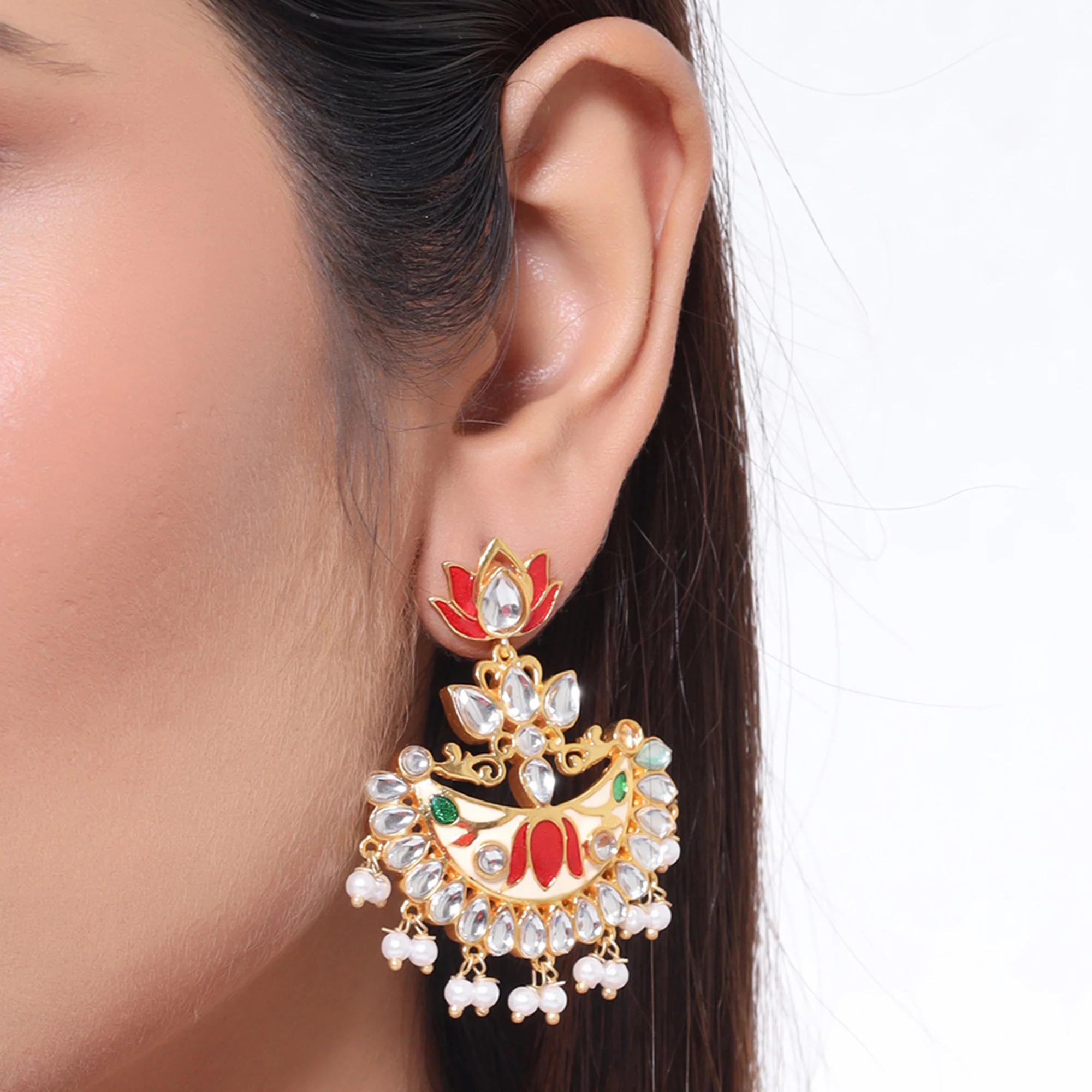 Sangemarmar Enameled Ethnic Drop Earrings - Image 2
