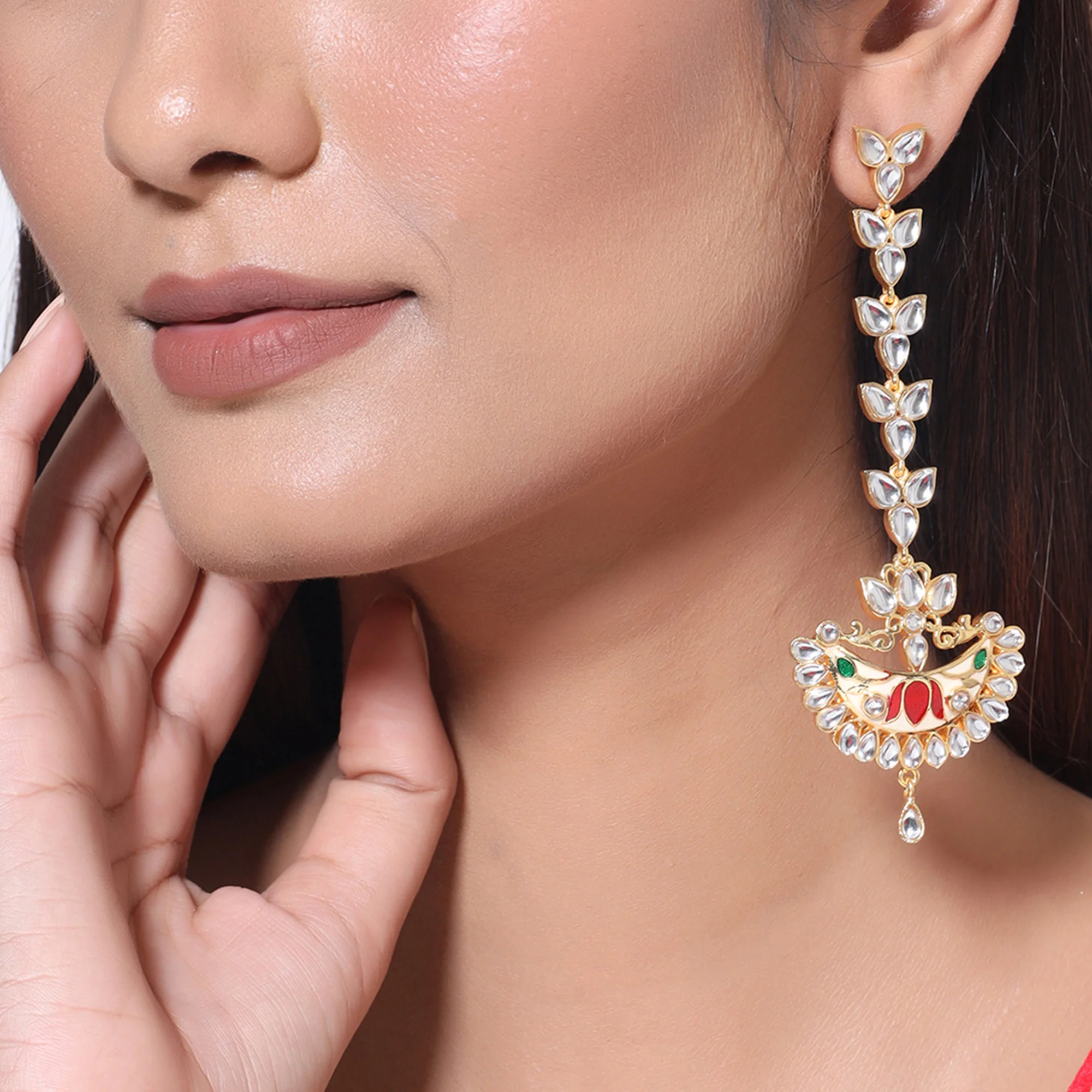 Sangemarmar Enameled Lotus Motifs Earrings - Image 2