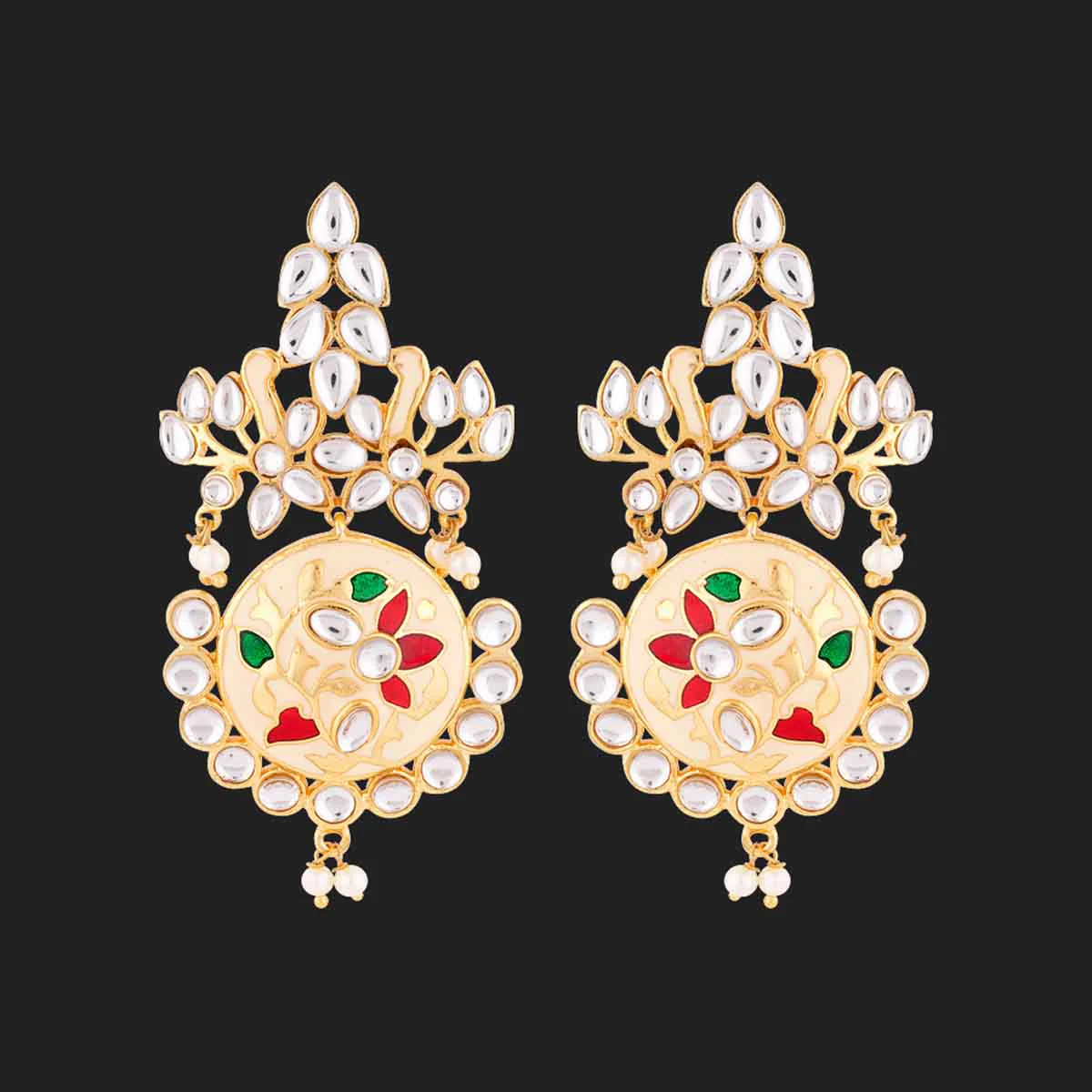 Sangemarmar Faux Kundan Gems Embellished Drop Earrings - Image 3