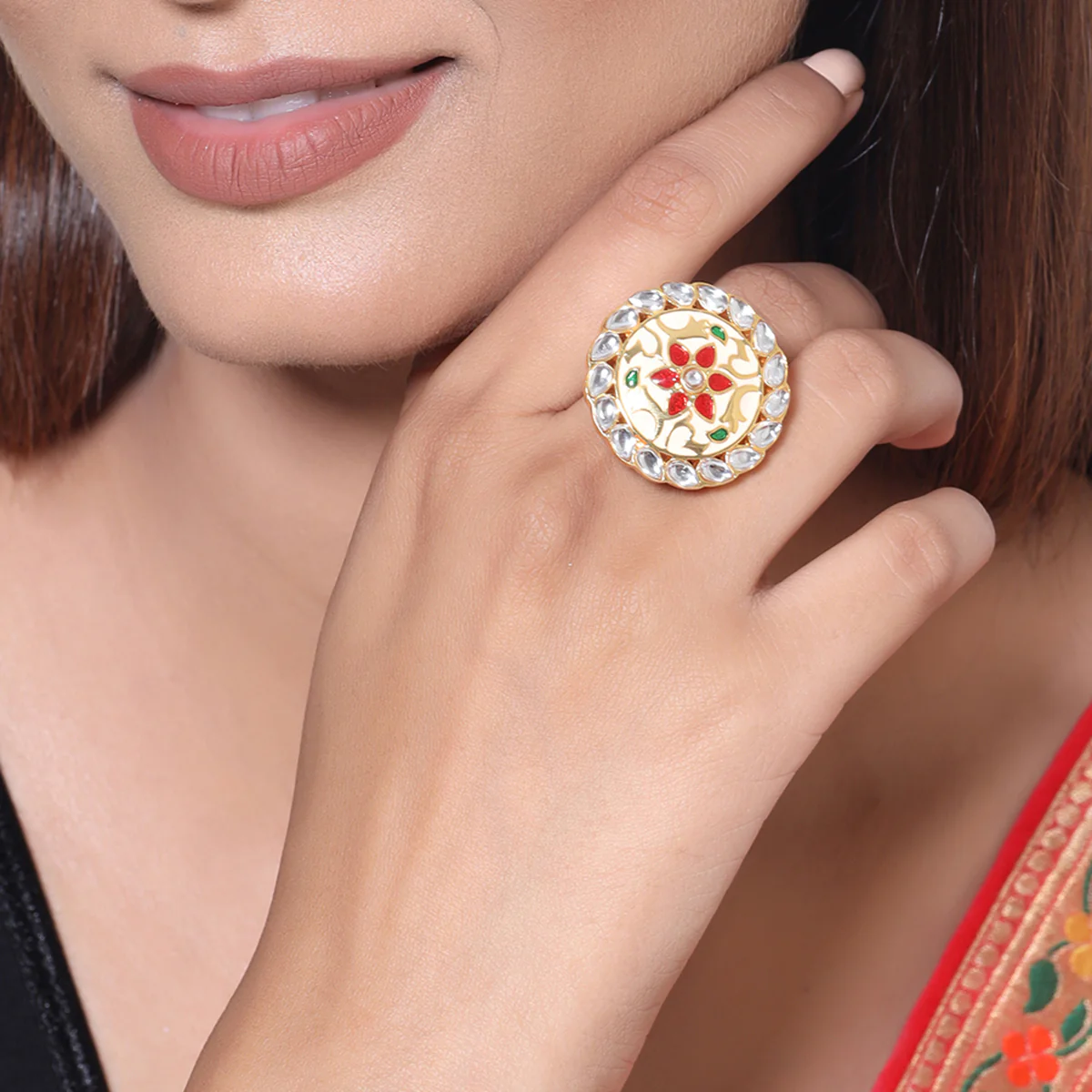 Sangemarmar Floral Motif Statement Ring - Image 2