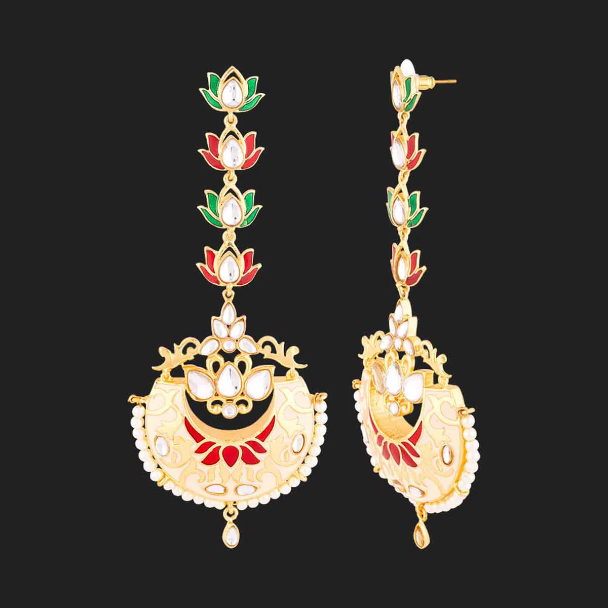 Sangemarmar Lotus Motifs Enameled Earrings - Image 4