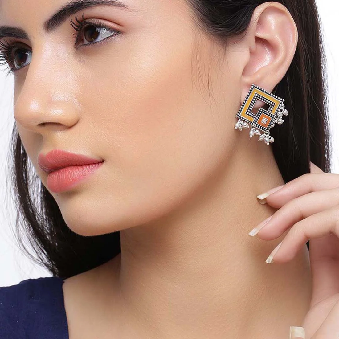 Sanwari Rhombus Brass Earrings - Image 2