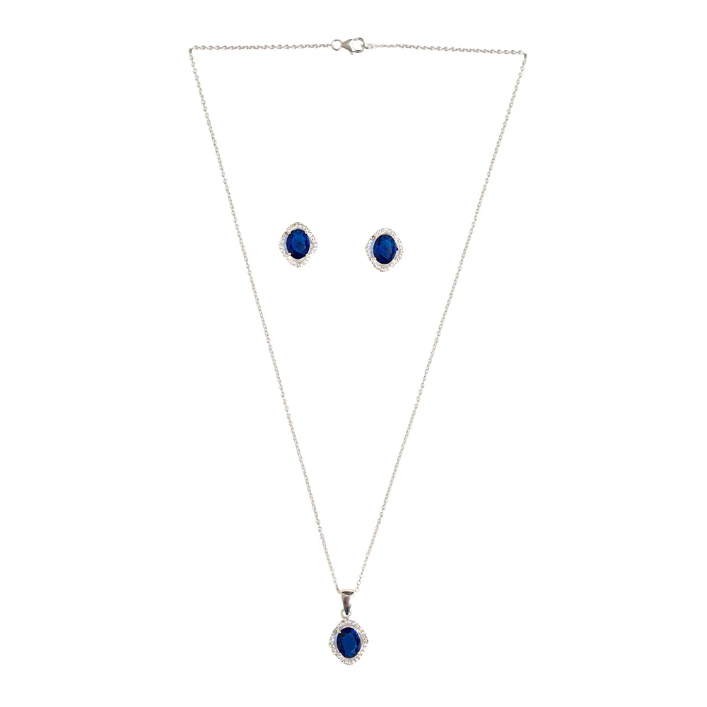 Sapphire Floating Stone 925 Sterling Silver Pendant Set - Image 3