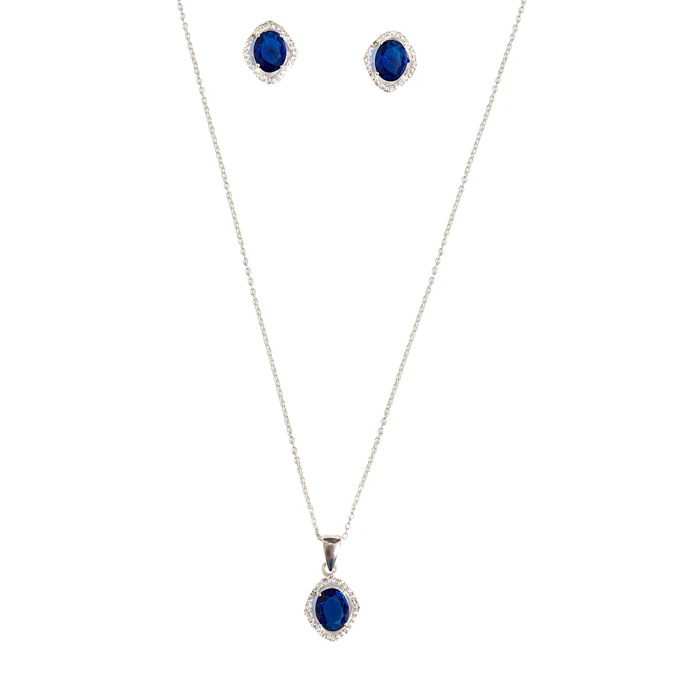 Sapphire Floating Stone 925 Sterling Silver Pendant Set - Image 4