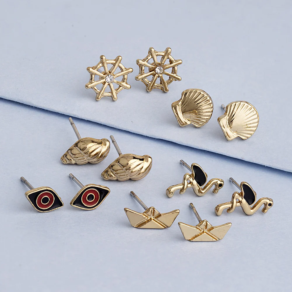 Set of Six Elegant Golden Studs
