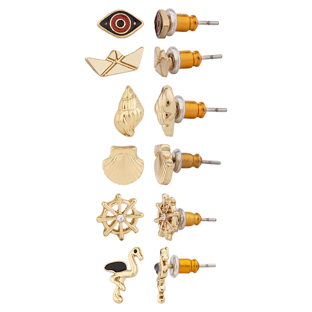 Set of Six Elegant Golden Studs - Image 4