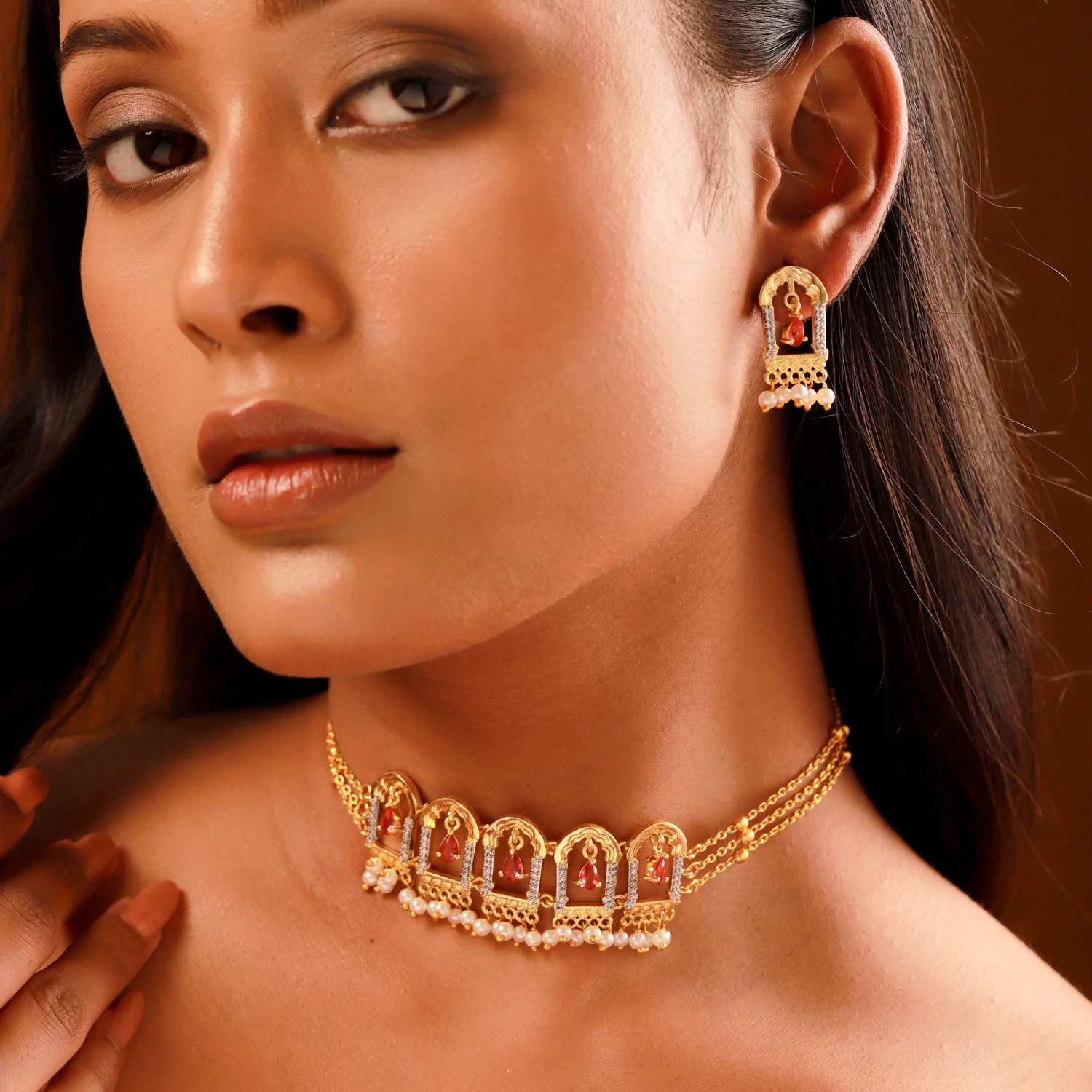 Shahi Dwar Hada Rani Choker Necklace Set - Image 2