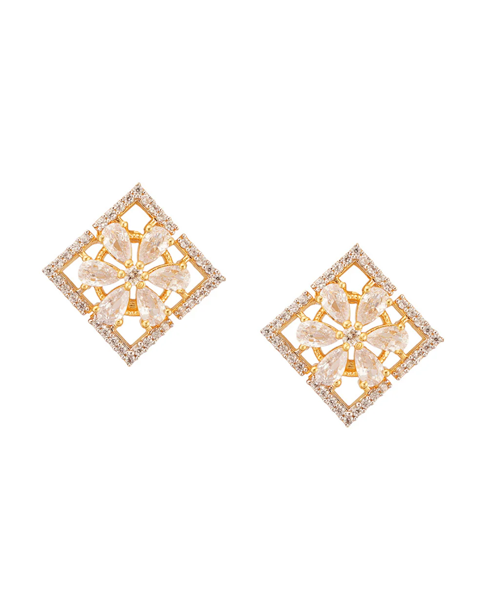 Shimmering Floret American Diamond CZ Gold Plated Brass Black Beaded Mangalsutra with Gold Plated Earrings - Image 4
