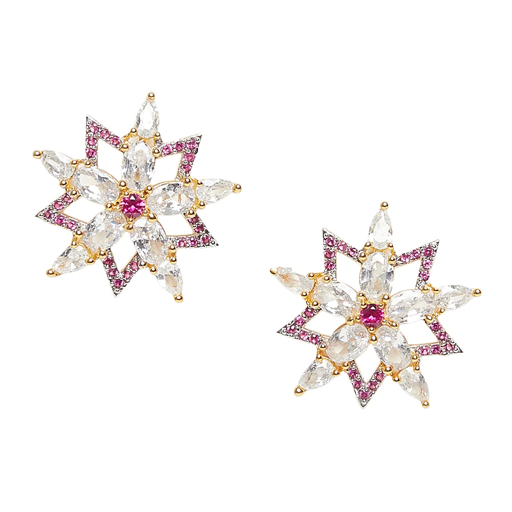Shimmering Floret CZ Gold Plated Spiral Stud Earrings - Image 2