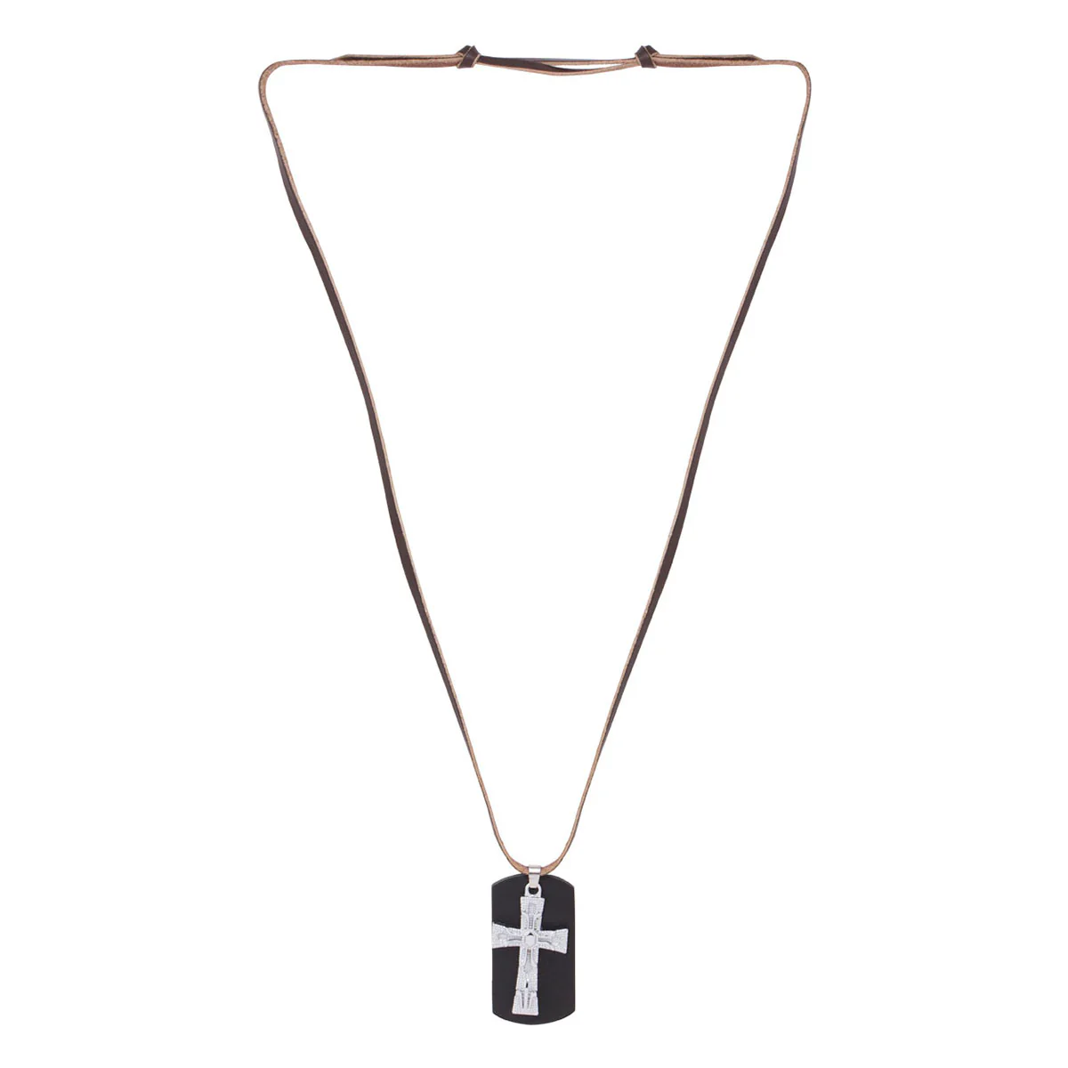 Shiny Cross Design Pendant With Leather Chain For Men - Image 6