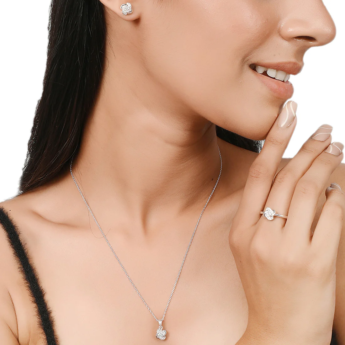 Shiny CZ Studded 925 Sterling Silver Designer Box Set - Image 2