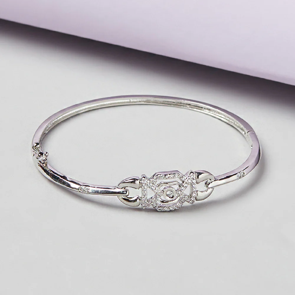 Shiny CZ Studded Silver Plated Bracelet