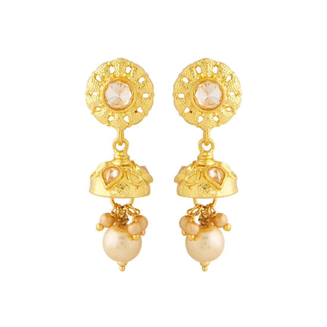 Shiny Stone Studded Golden Earrings - Image 3