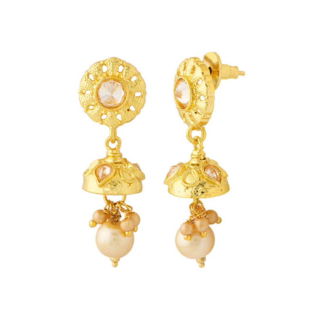 Shiny Stone Studded Golden Earrings - Image 4