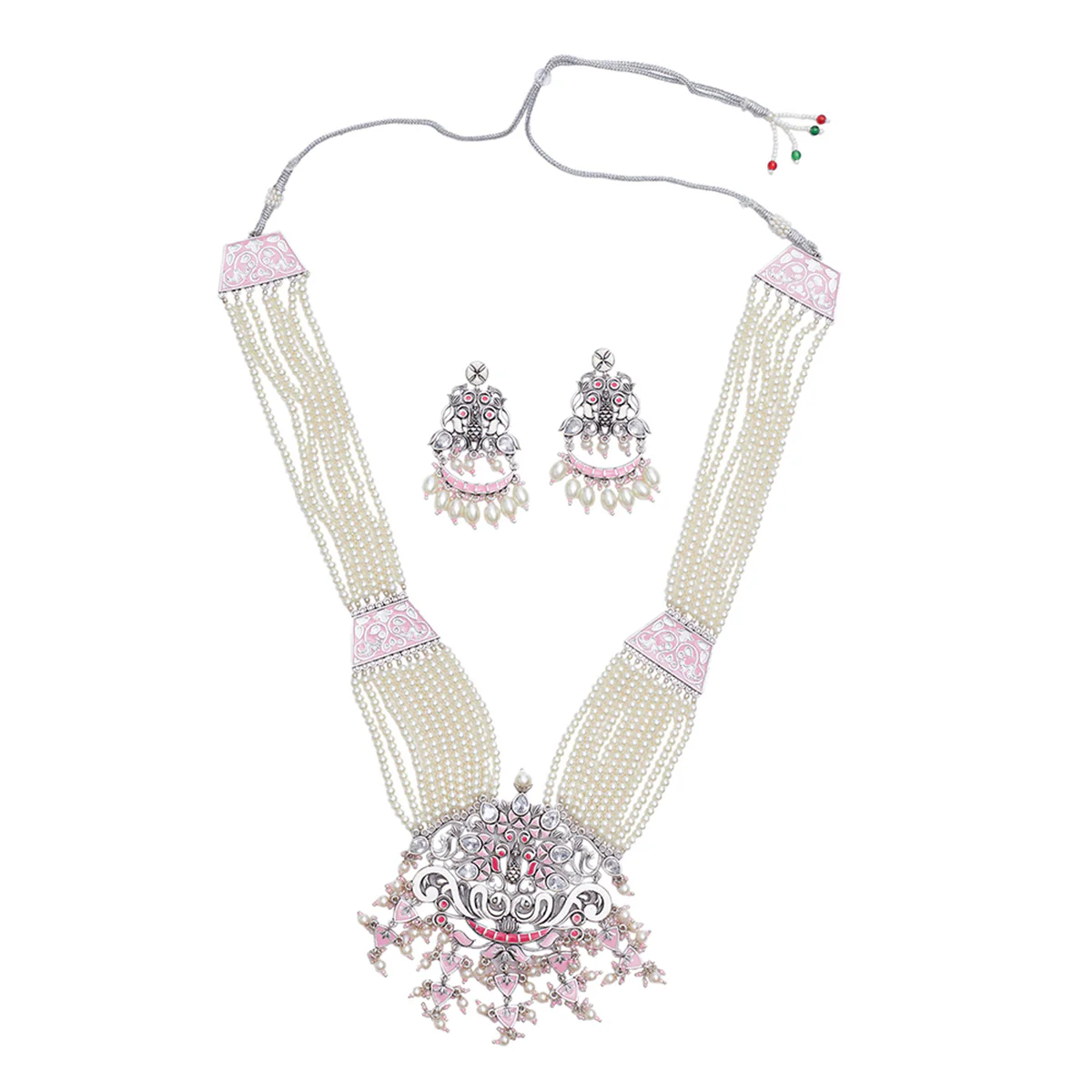 Shwet Kamal Enamel Details Faux Pearls and Kundan Silver Plated Jewellery Set - Image 3