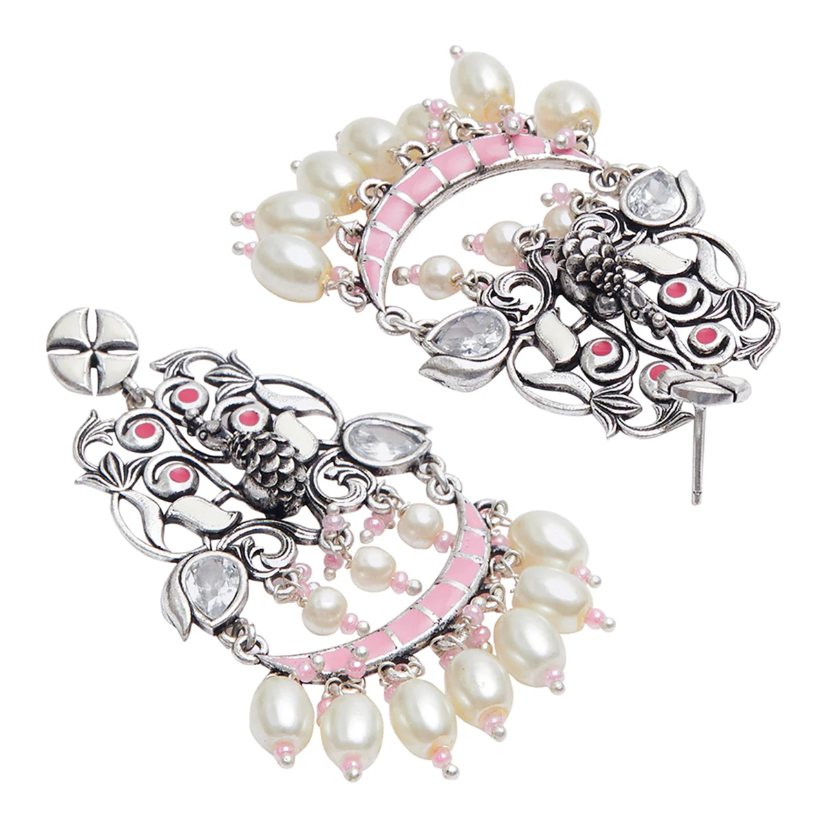 Shwet Kamal Enamel Details Faux Pearls and Kundan Silver Plated Jewellery Set - Image 5