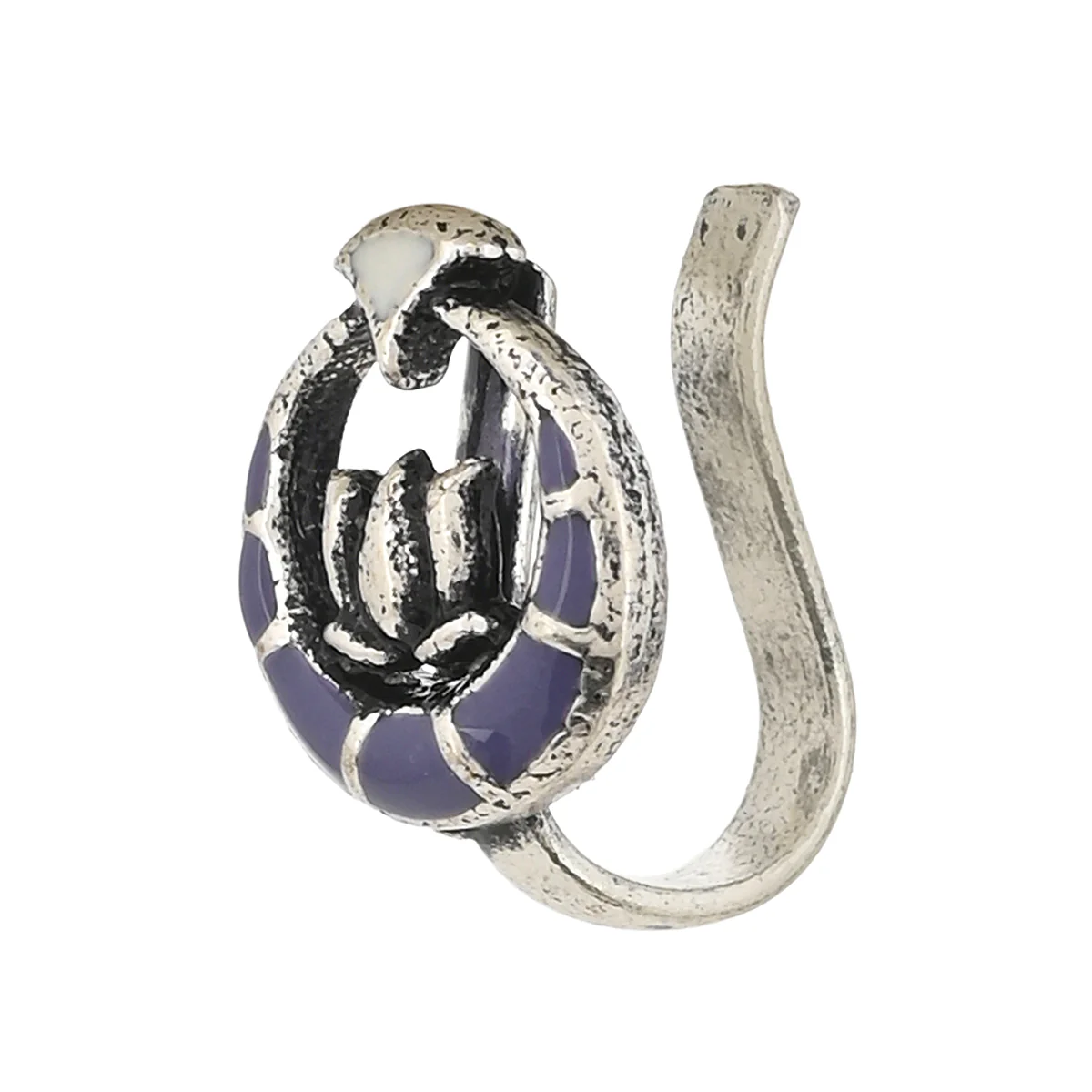 Shwet Kamal Enamelled Bohemian Silver Plated No Piercing Nose Pin - Image 3