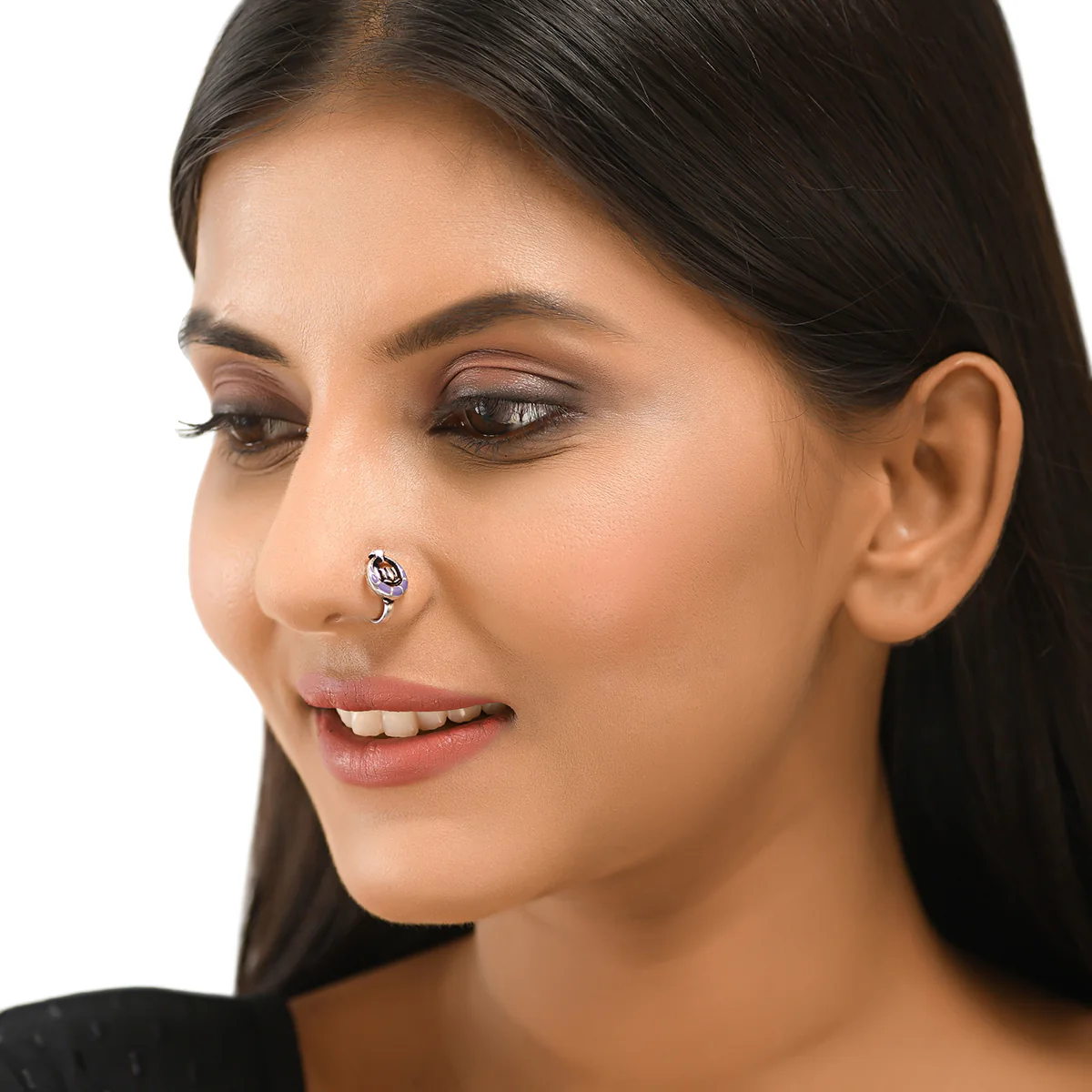 Shwet Kamal Enamelled Bohemian Silver Plated No Piercing Nose Pin - Image 5