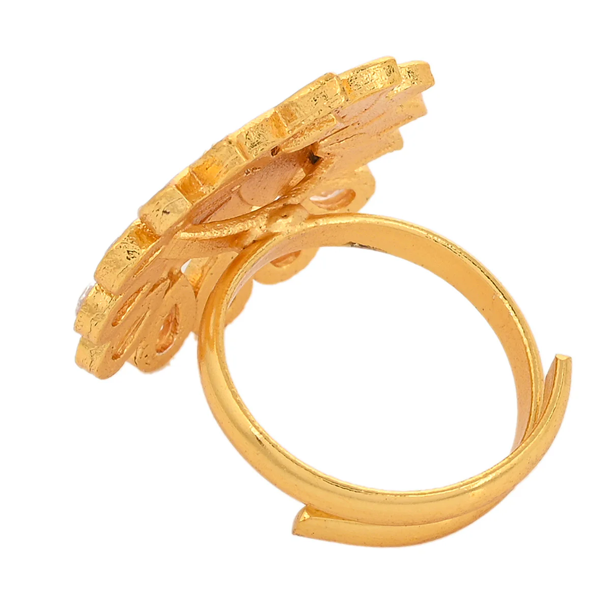 Shwet Kamal Enamelled Gold Plated Teardrop Faux Kundan Brass Ring - Image 4