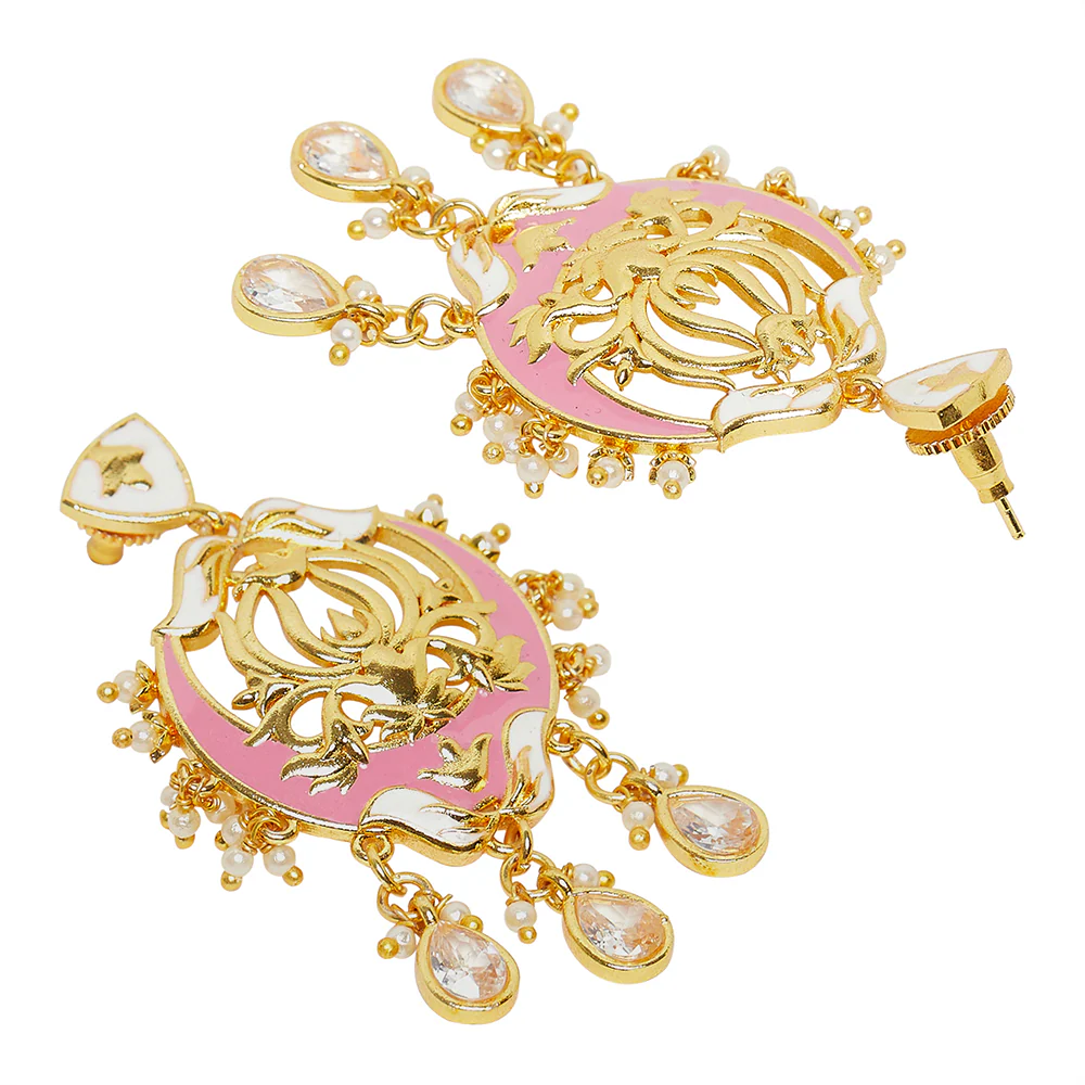 Shwet Kamal enamelled Gold toned Jhumki Earrings - Image 4