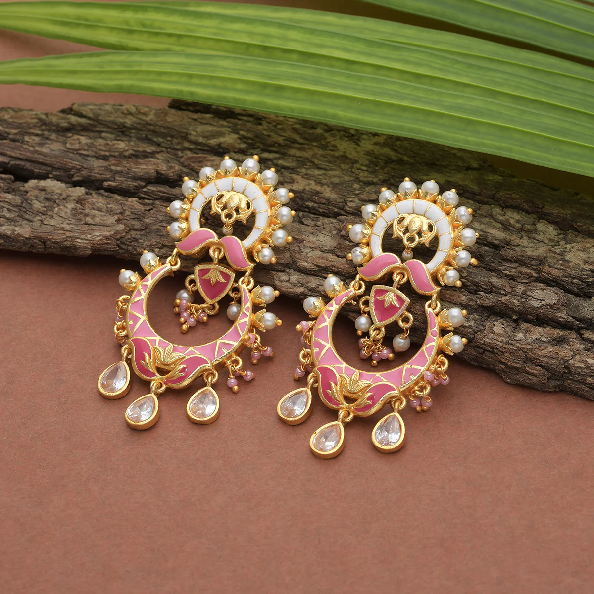 Shwet Kamal Floral Faux Pearls and Kundan Adorned Gold Plated Earrings