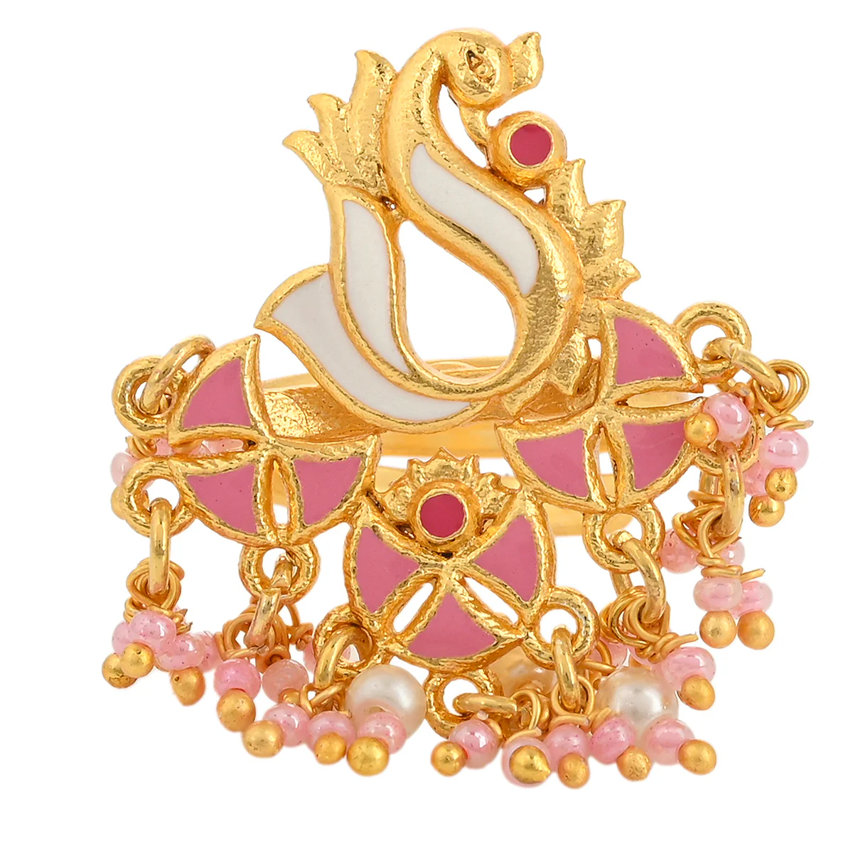 Shwet Kamal Gold Plated Peacock Enamelled Brass Adjustable Ring - Image 3