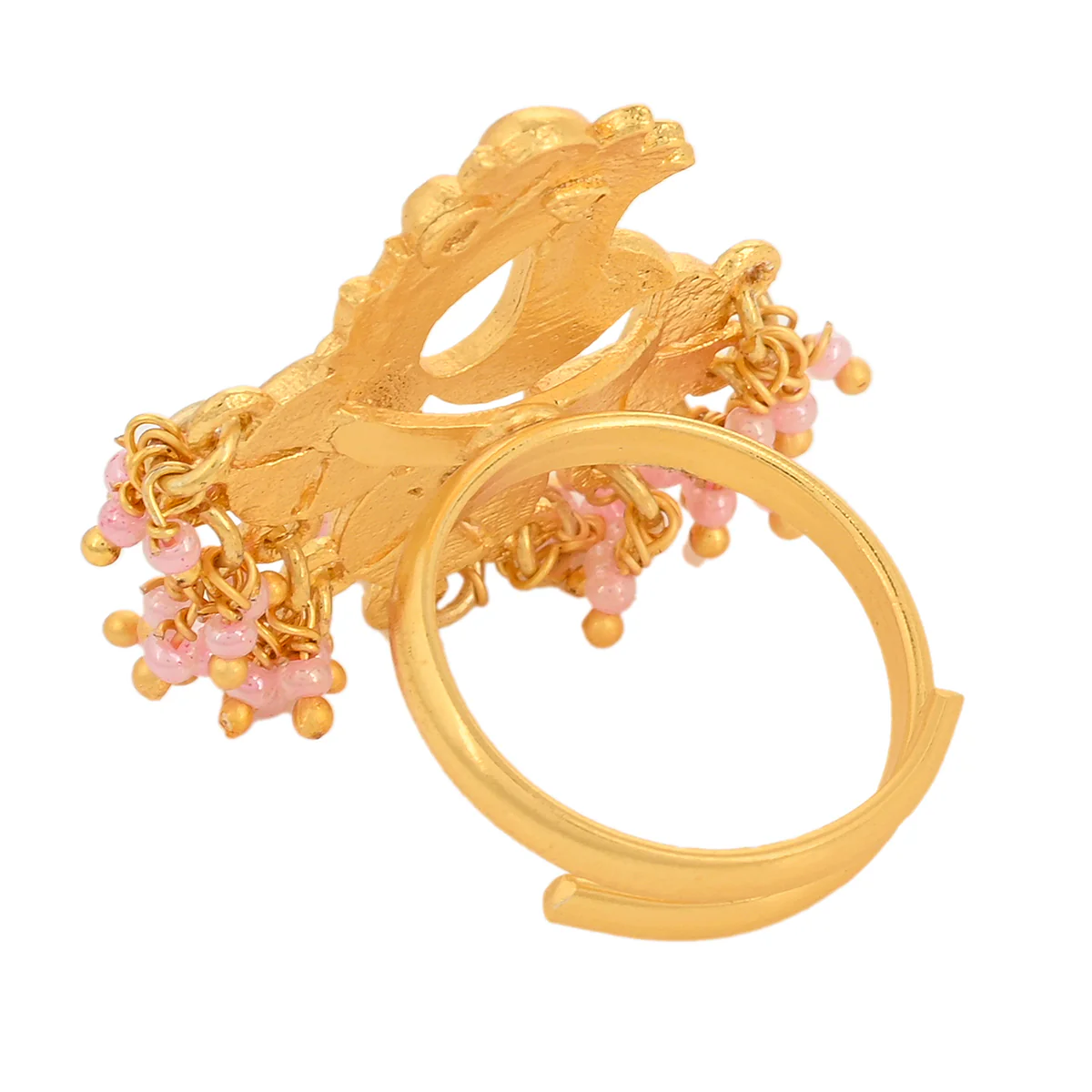 Shwet Kamal Gold Plated Peacock Enamelled Brass Adjustable Ring - Image 4