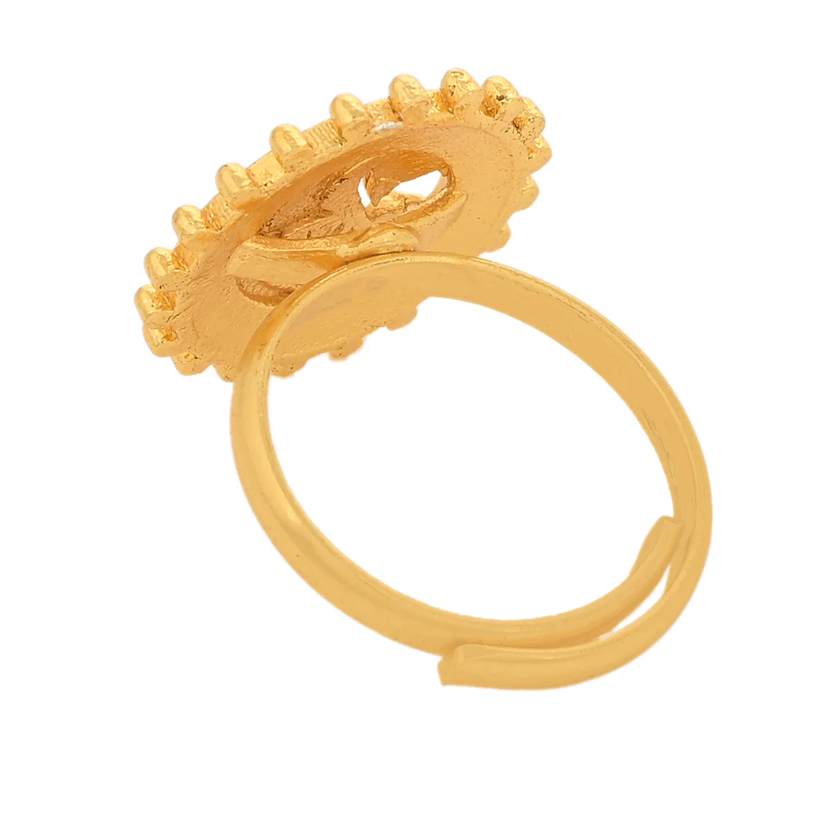 Shwet Kamal Gold Plated Peacock Motif Adjustable Brass Ring - Image 3