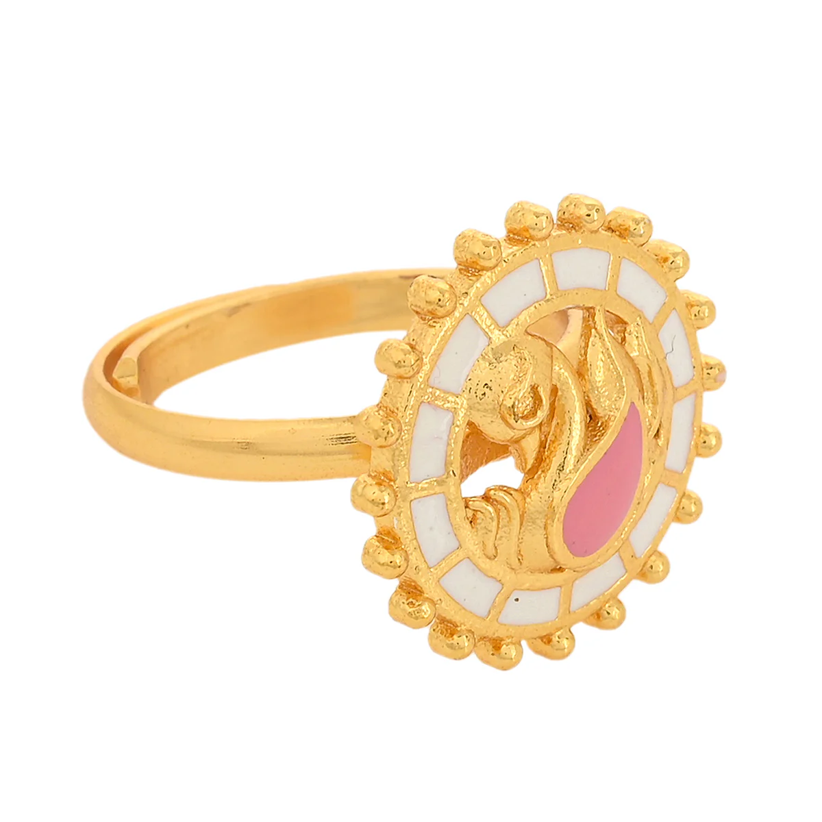 Shwet Kamal Gold Plated Peacock Motif Adjustable Brass Ring - Image 4