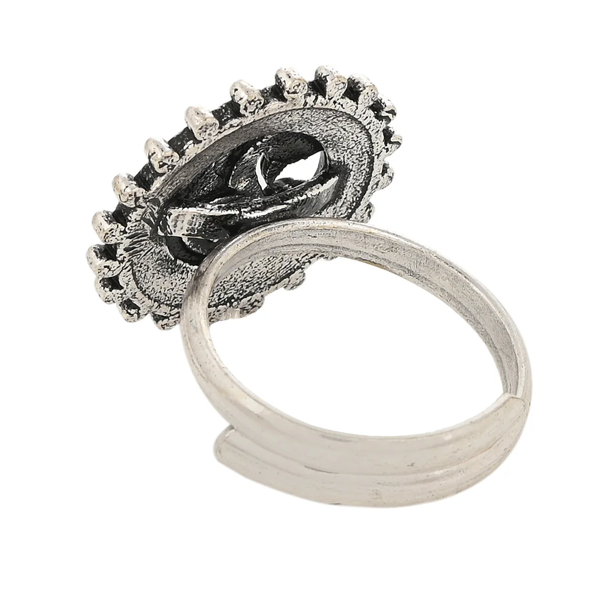Shwet Kamal Lightly Embellished Adjustable Silver Plated Enamelled Brass Ring - Image 3