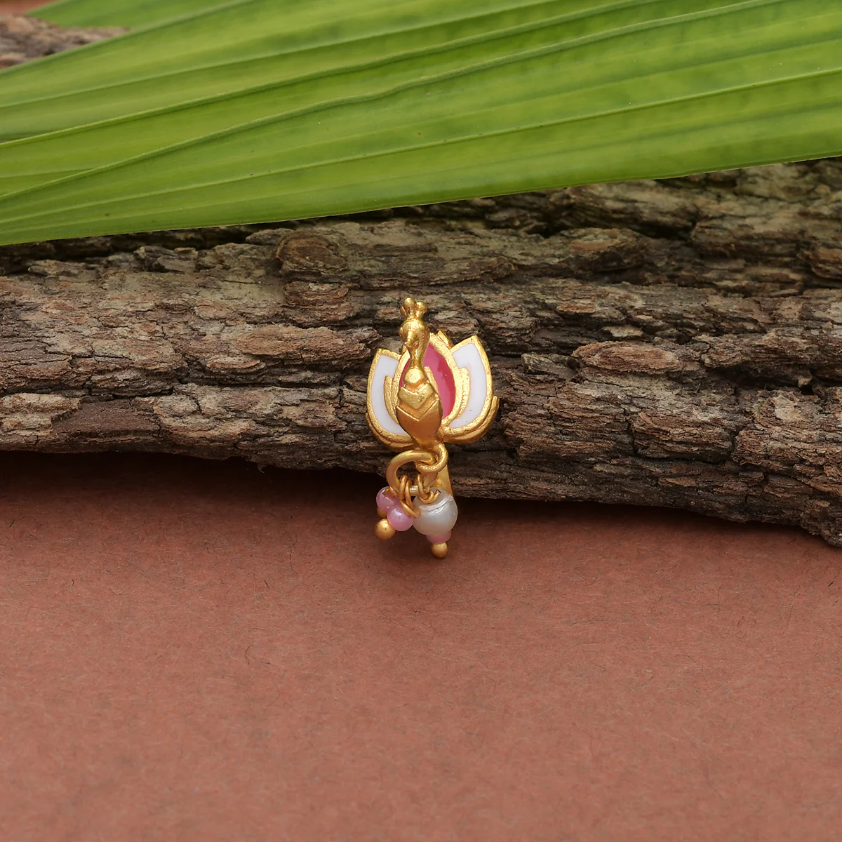 Shwet Kamal Lotus Motif Faux Pearls Gold Plated Slip on Nose Pin