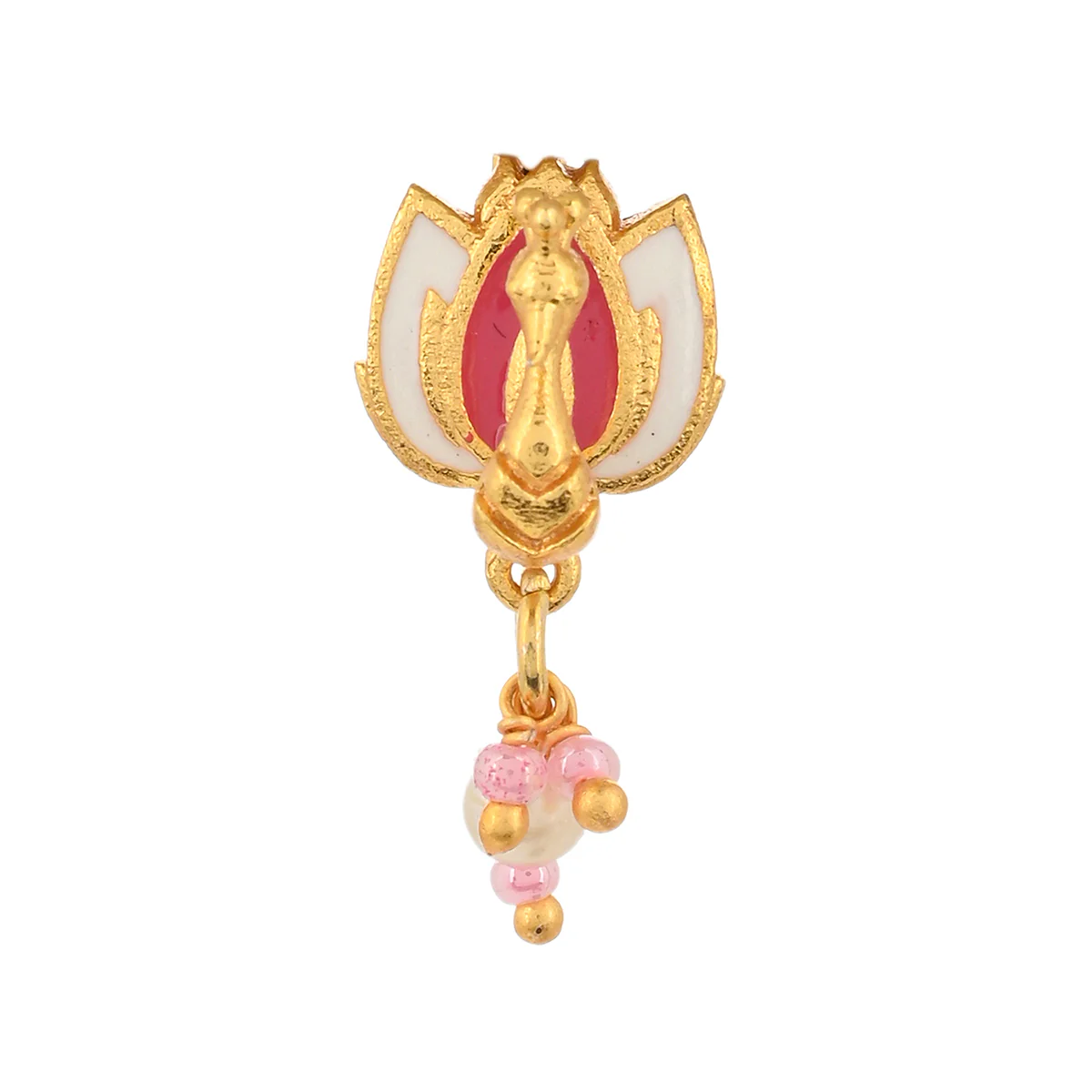 Shwet Kamal Lotus Motif Faux Pearls Gold Plated Slip on Nose Pin - Image 2
