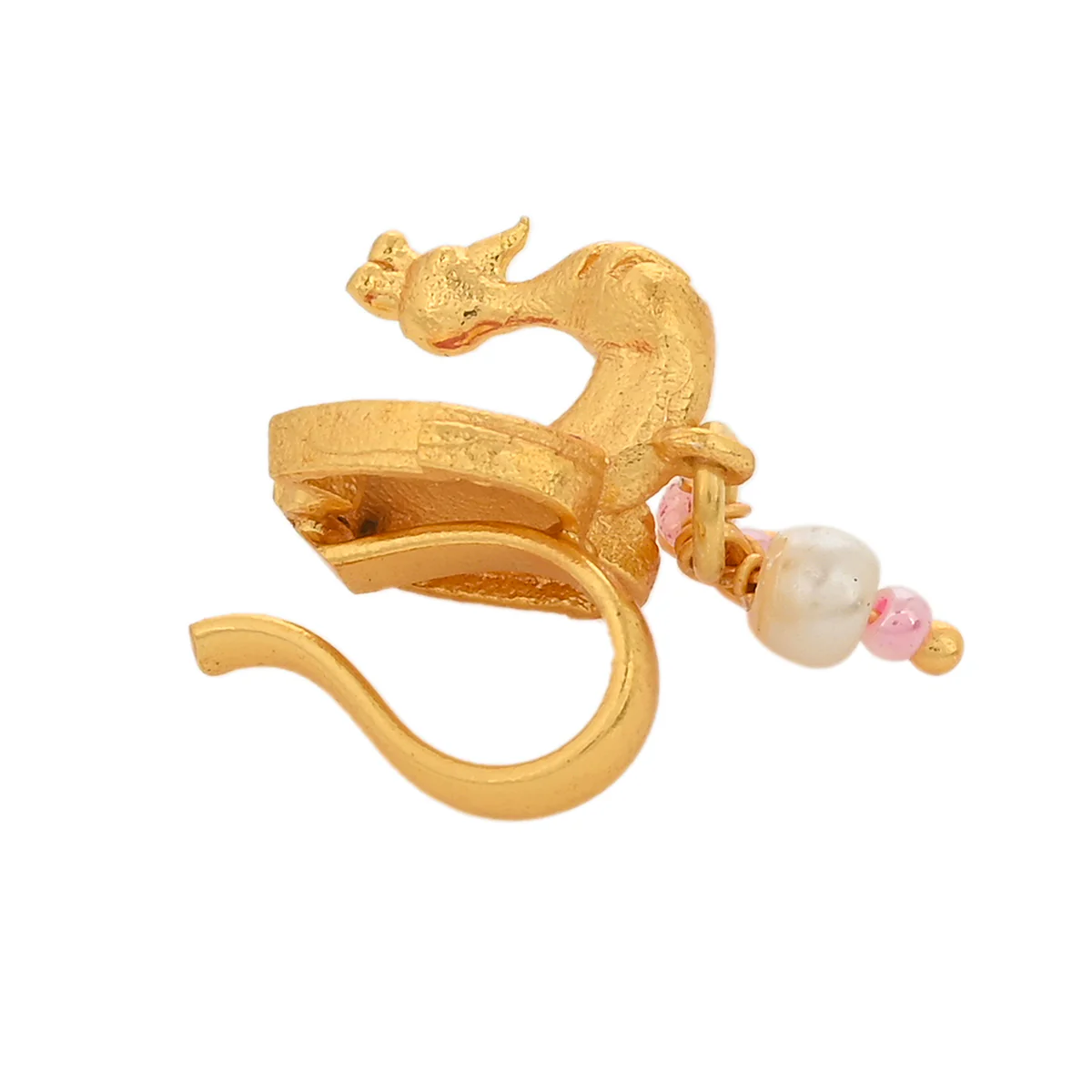Shwet Kamal Lotus Motif Faux Pearls Gold Plated Slip on Nose Pin - Image 4