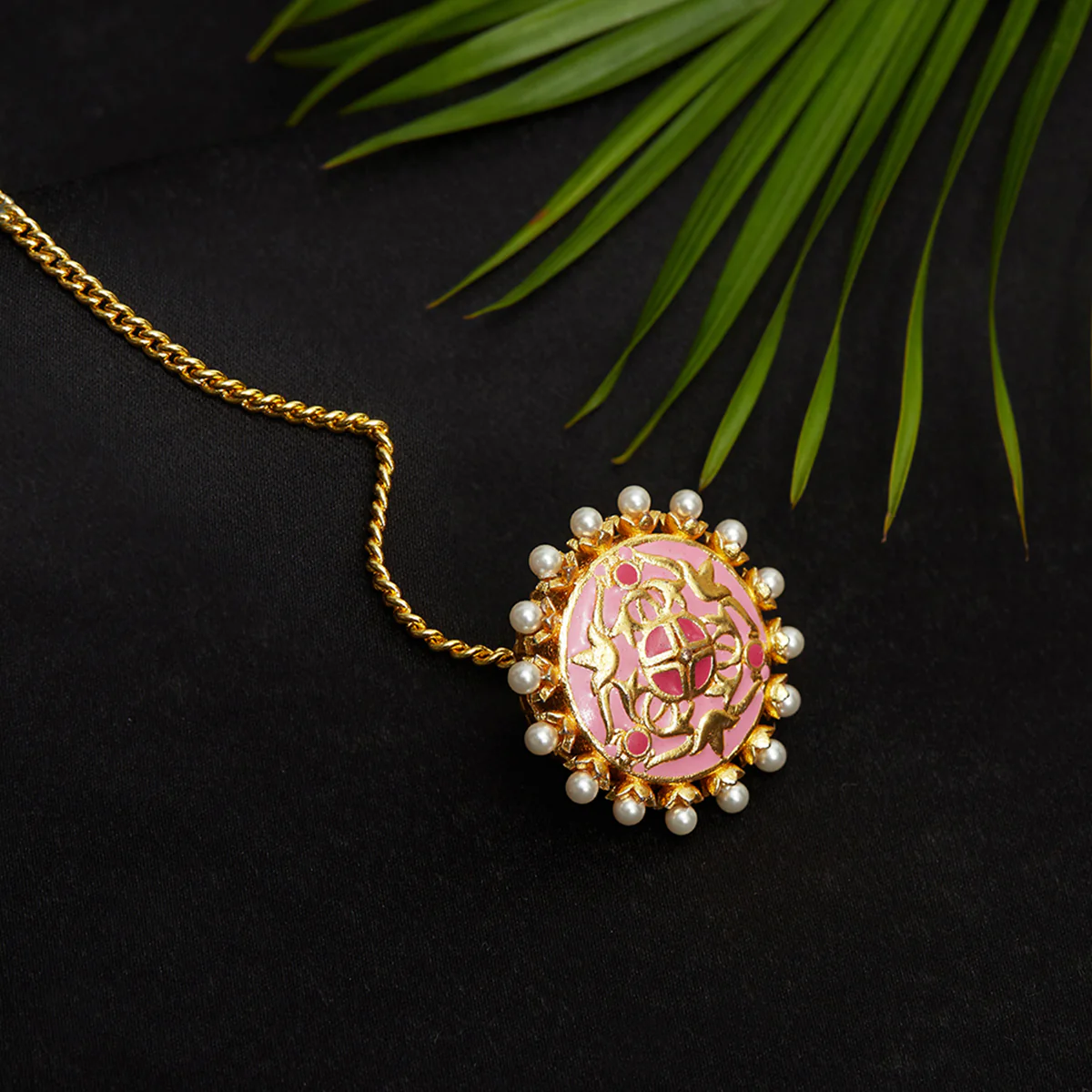 Shwet Kamal Pink Enamelled Maang Tika
