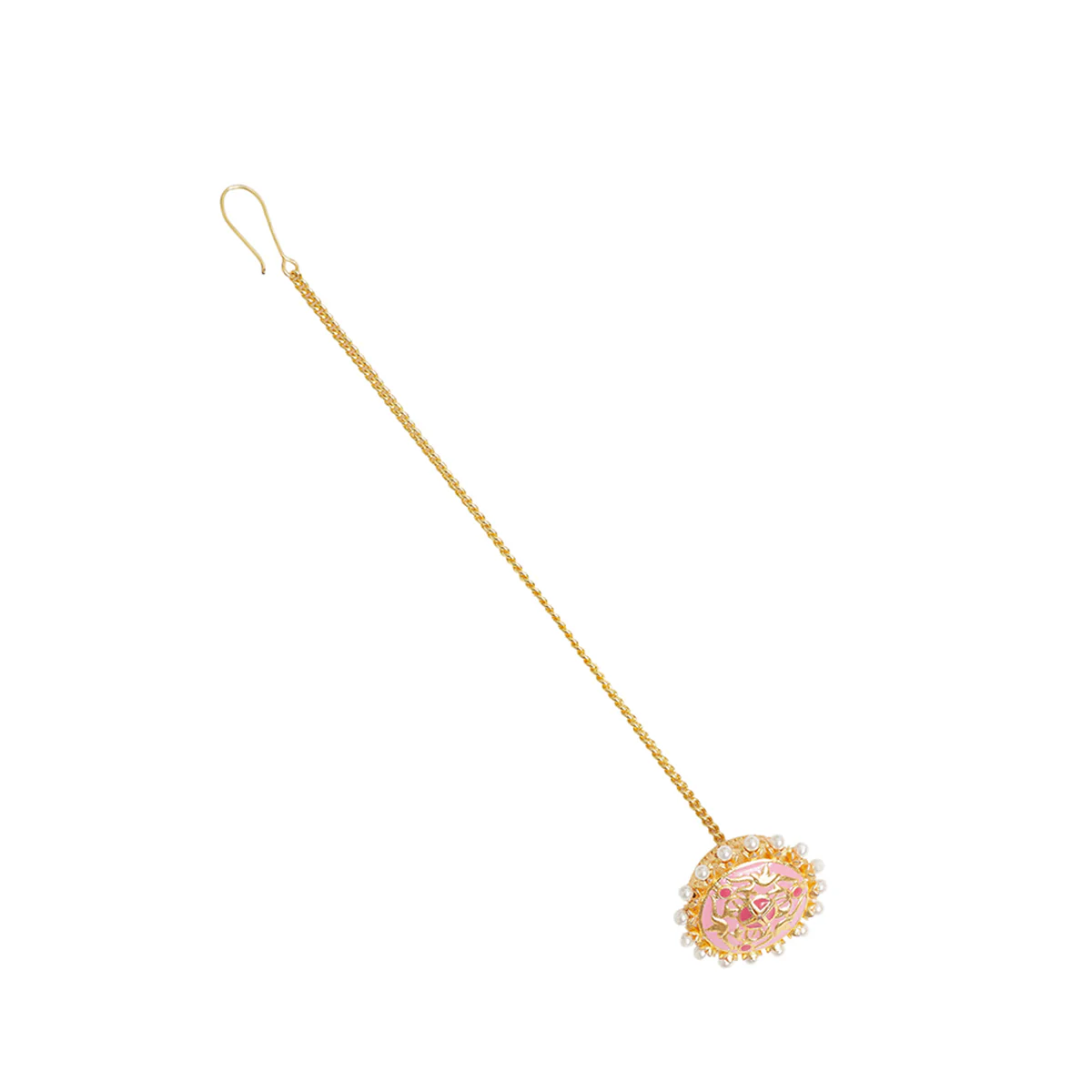 Shwet Kamal Pink Enamelled Maang Tika - Image 5