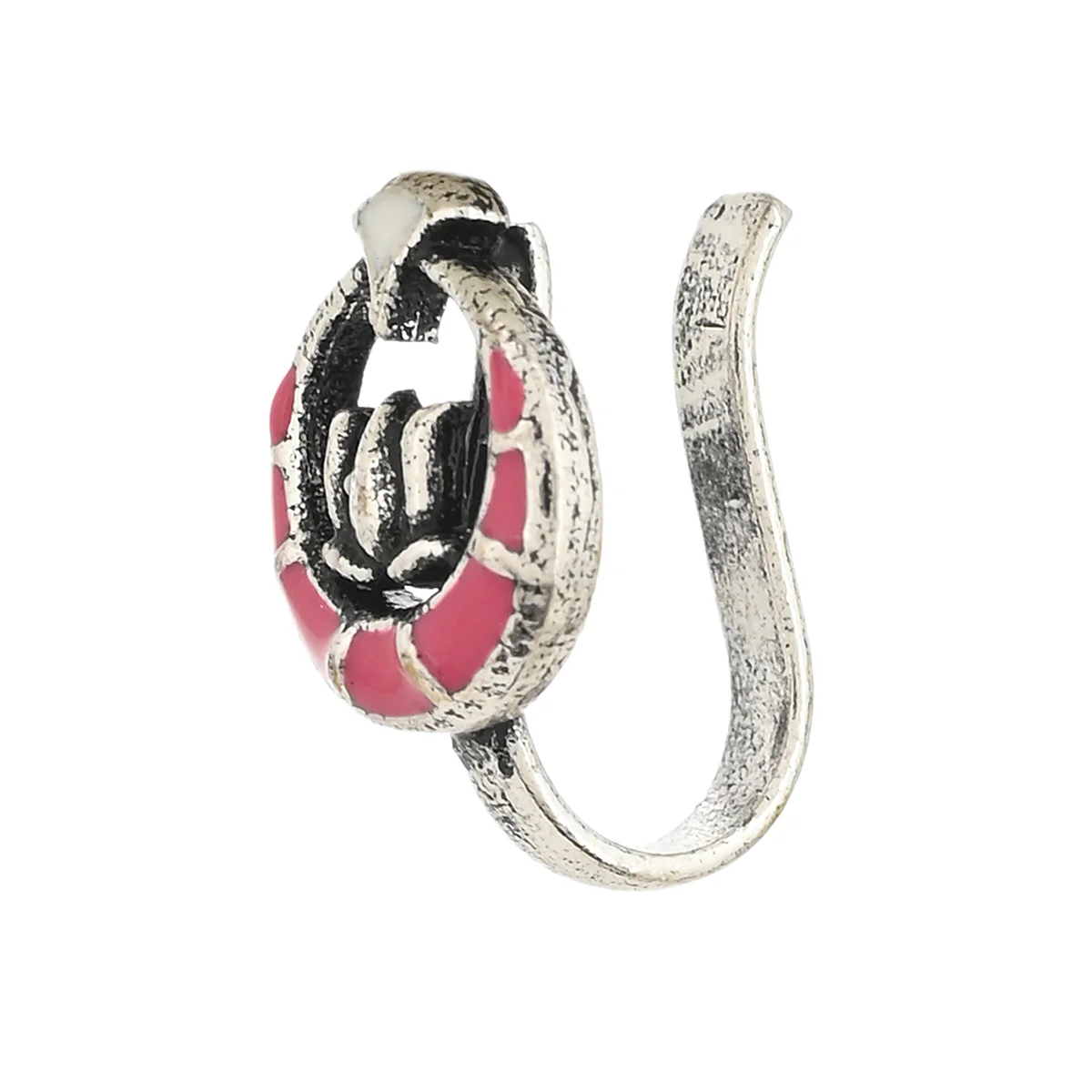 Shwet Kamal Pink-Silver Plated Nose Ring - Image 3