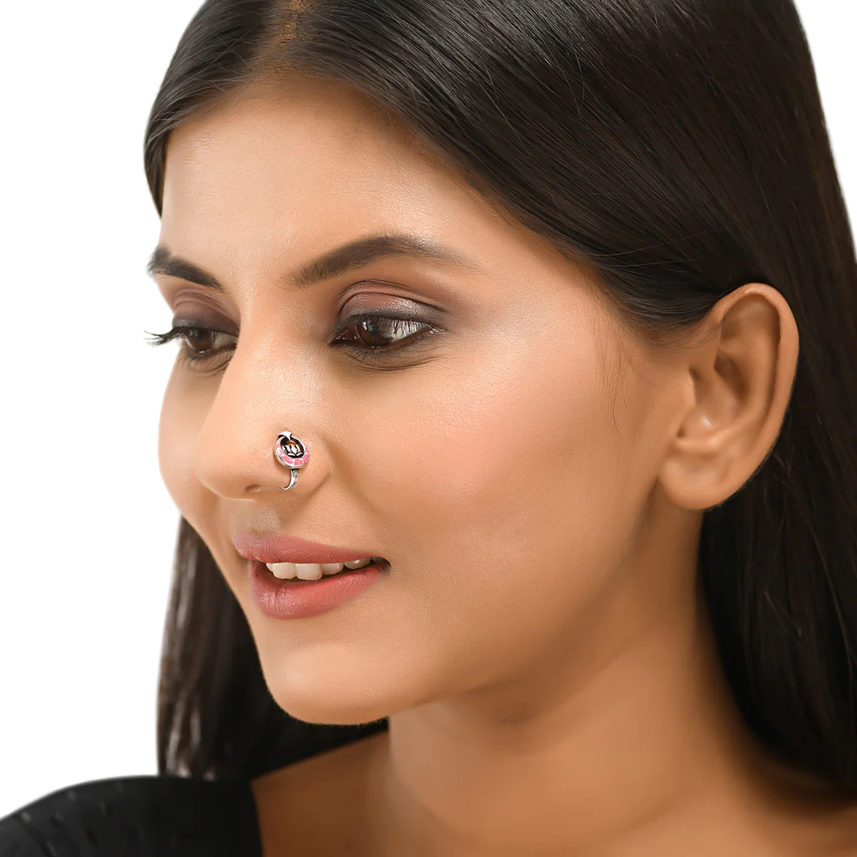 Shwet Kamal Pink-Silver Plated Nose Ring - Image 5