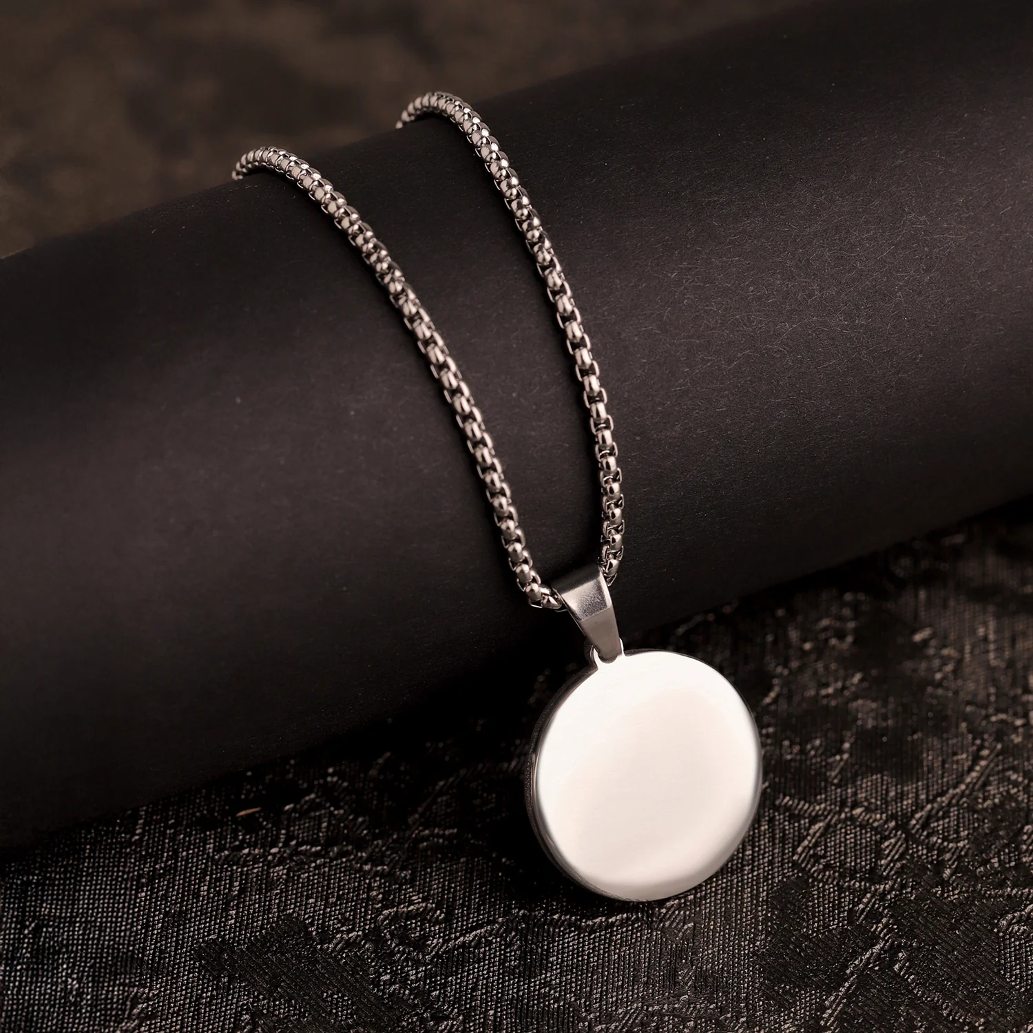 Signature Lunar Disc Silver Pendant Necklace For Men
