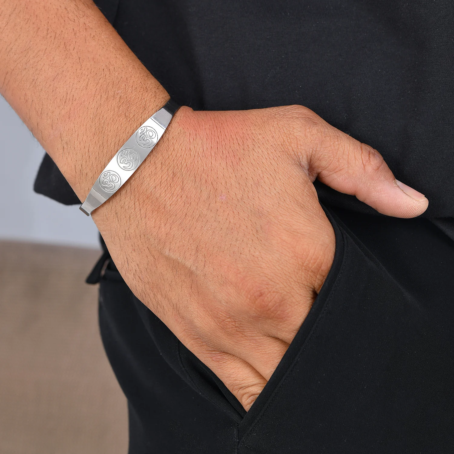 Signature Trinity Om Mantra Kada Mens Bracelet - Image 2