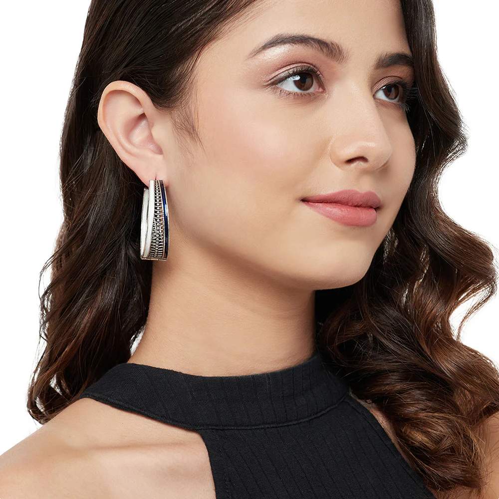 Trendy Hoops Oxidised Silver Blue Earrings - Image 4