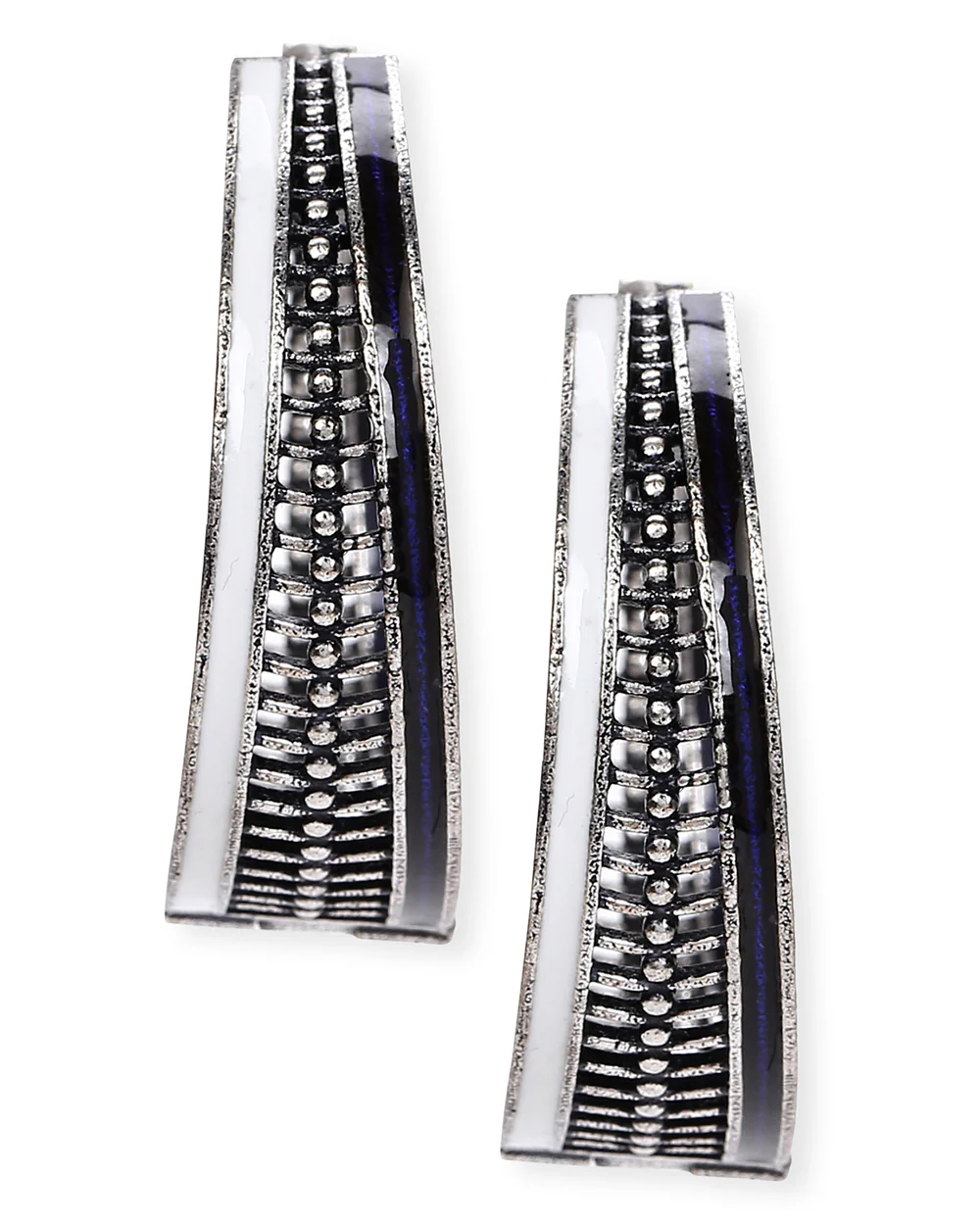 Trendy Hoops Oxidised Silver Blue Earrings - Image 7