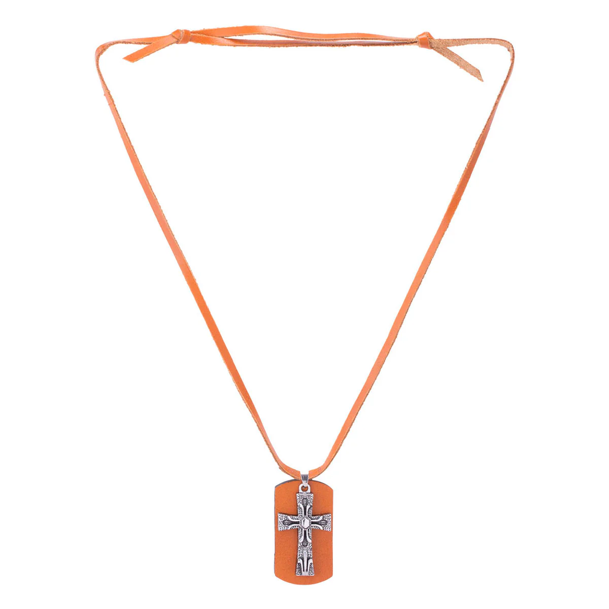 Silver Oxidized Pendant With Brown Leather Chain For Men - Image 5