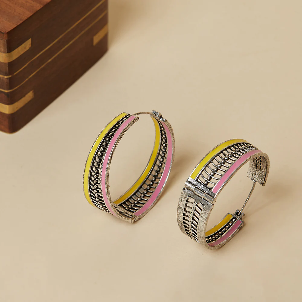 Trendy Hoops Silver Plated Enamelled Earrings