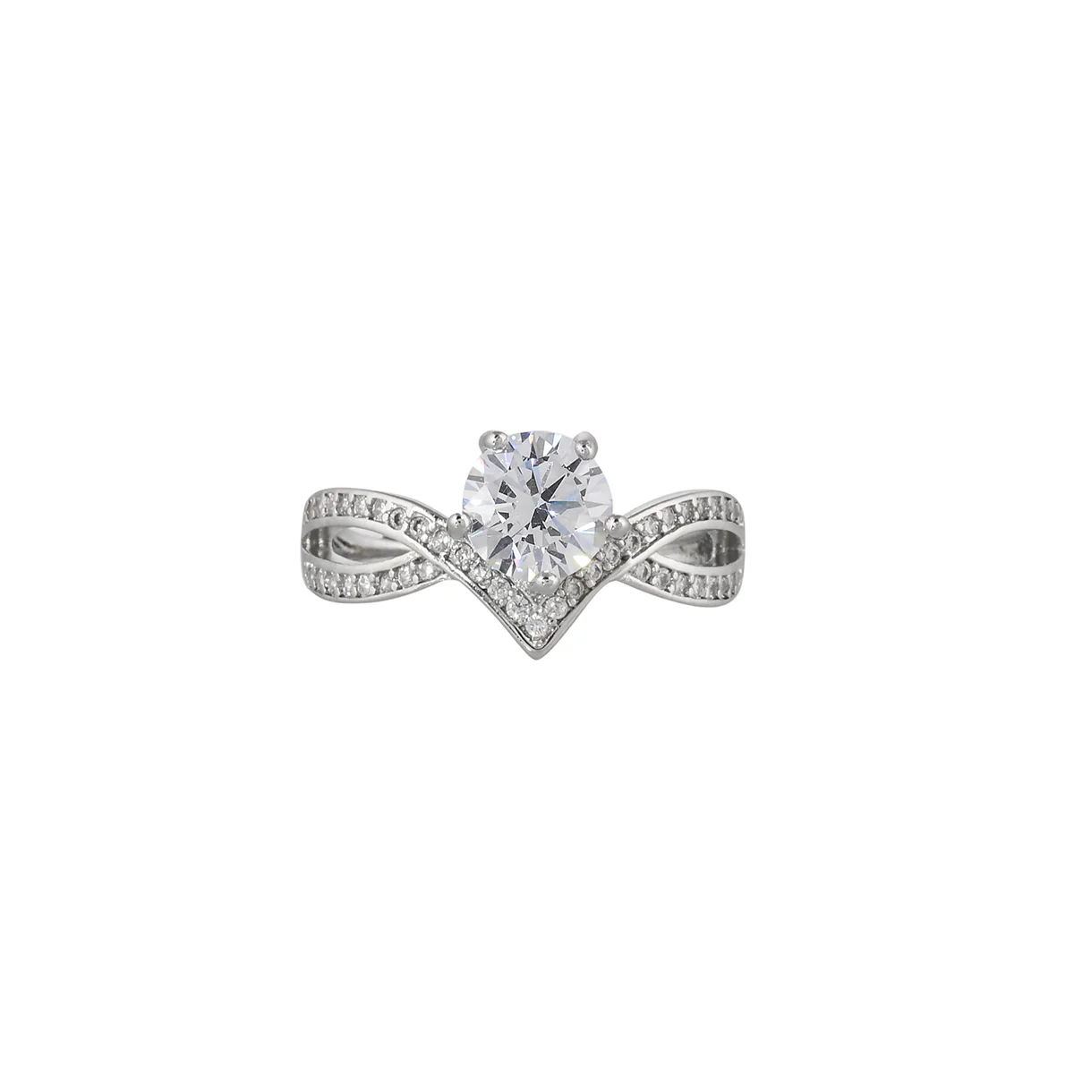Silver Plated Crown Motif Round Cut Zircon Adorned Brass Ring - Image 3