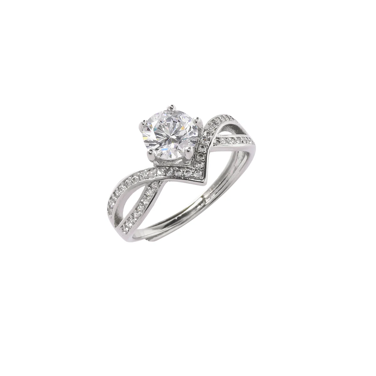 Silver Plated Crown Motif Round Cut Zircon Adorned Brass Ring - Image 4